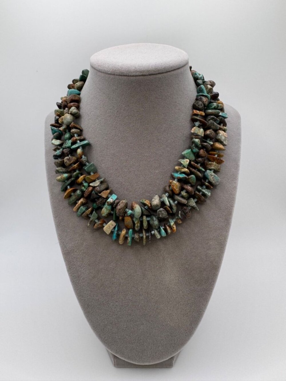 3 Strand Natural Turquoise Nugget Chip Necklace Southwestern Boho Statement